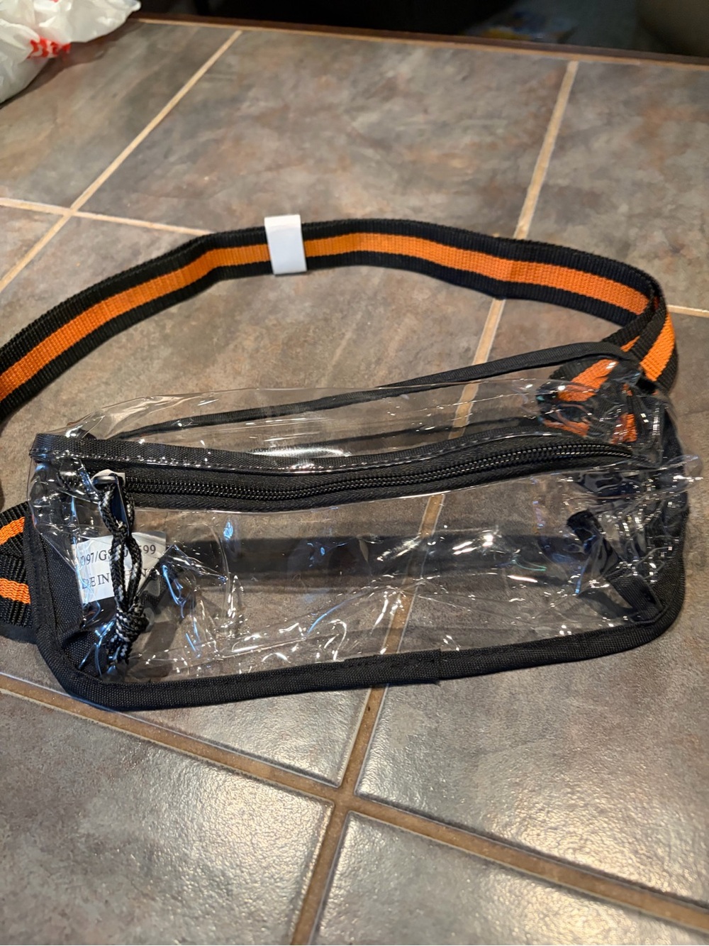 NWT Clear PVC Waist/CrossbodyBag with Black & Orangish Strap